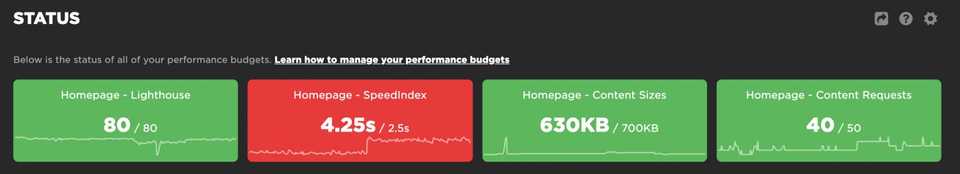 homepage performance budget status