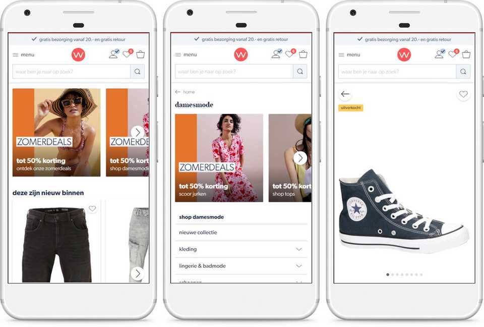 homepage, category overview and product detail page
